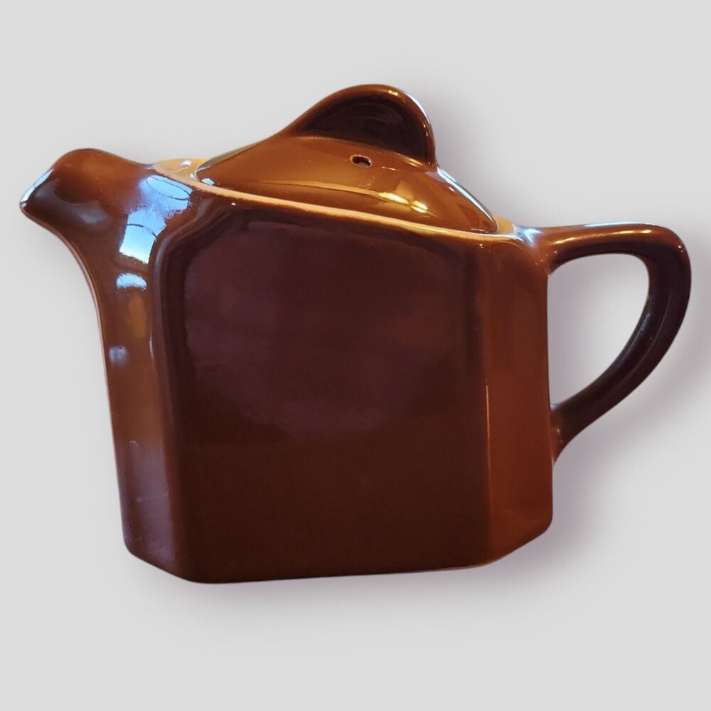 Hall Pottery Teapot w/ Lid -Brown - Restaurant Ware - 4" x 5" - Made in the USA